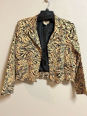 Vintage Patrick Christopher Petite Leopard Print Jacket Cropped Sleeve Blazer PL